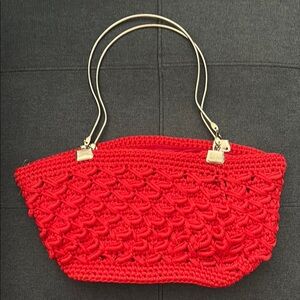 Chic Red Handwoven Tote Bag